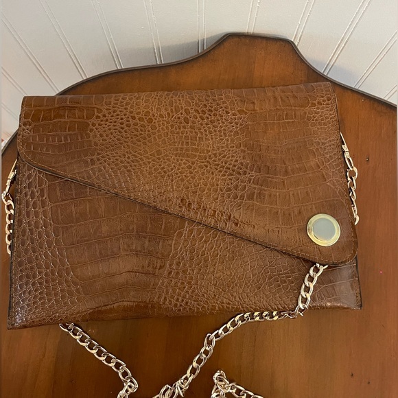 Vintage Crocodile Embossed‎ Brown Clutch Crossbody Bag - Picture 5 of 9